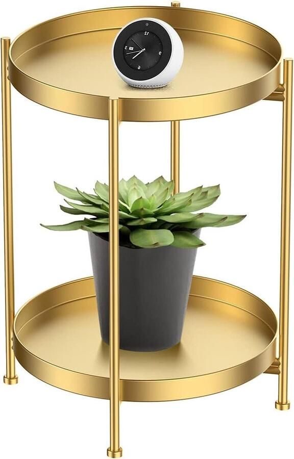 Ronde metalen bijzettafel 40 x 40 cm Kleine salontafel voor woonkamer en balkon Goudkleurig outdoor design