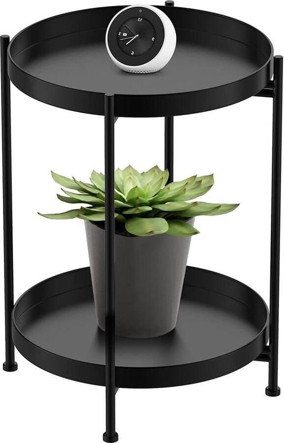 Side Table Metal Folding Sofa Table Mobile Coffee Table Black 40 x 40 x 52 cm Living Room Table for Coffee Industrial Design