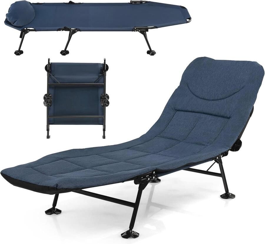 Inklapbare Campingstoel met Afneembaar Matras en Verstelbare Rugleuning 200 kg Draagvermogen