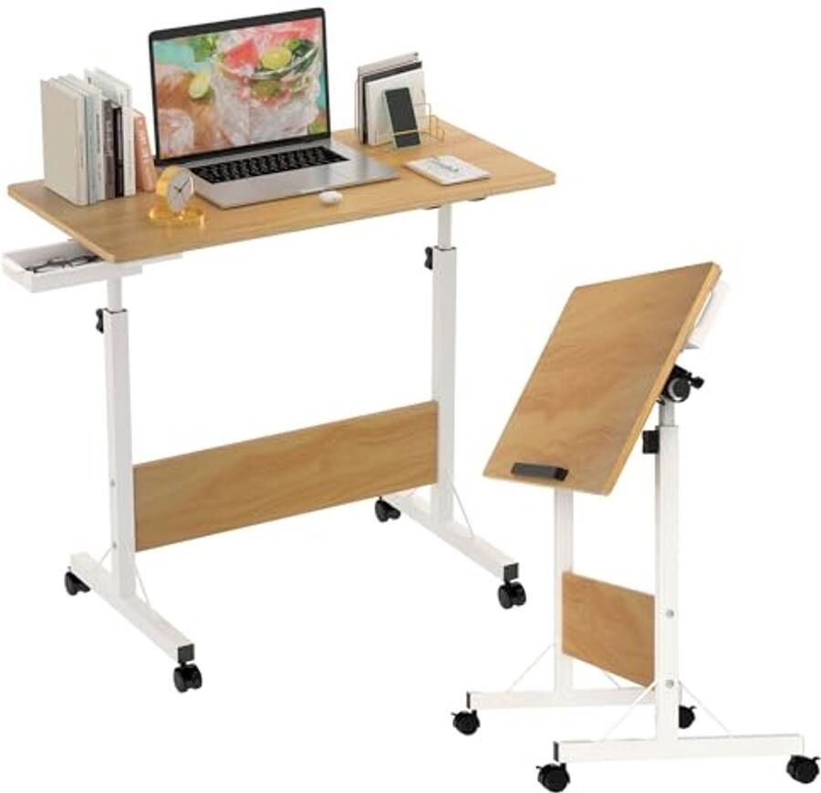 Inklapbare Computerbureau met Wielen en Verstelbare Hoogte 80 x 40 cm