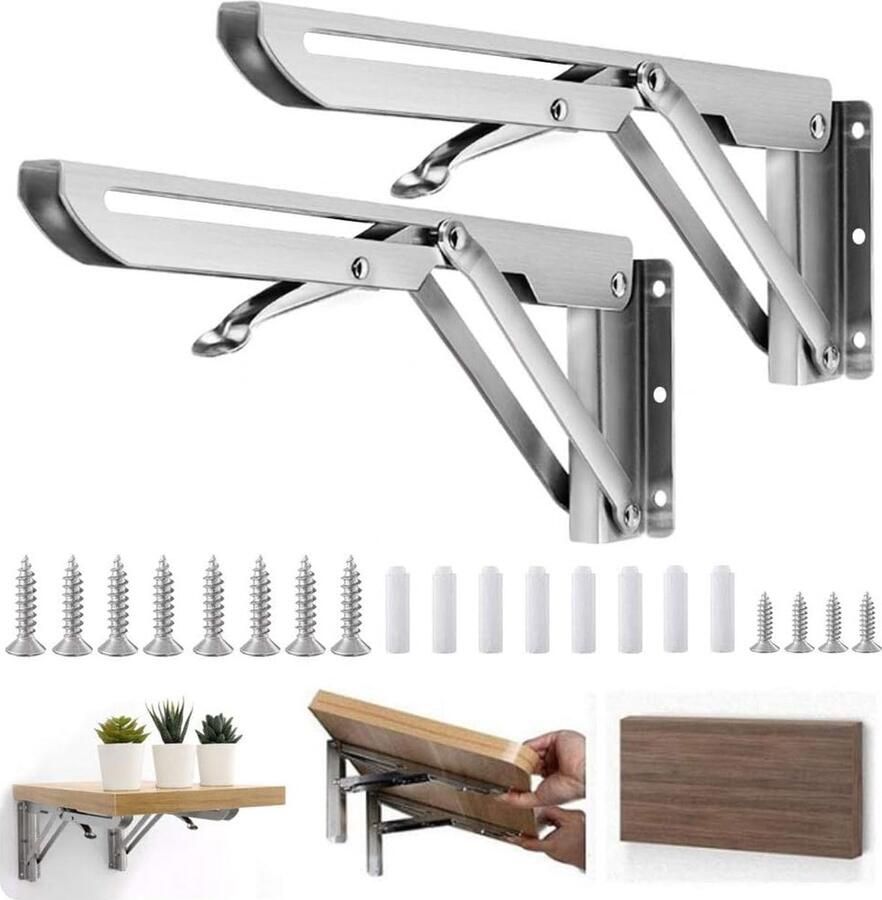 Inklapbare console 300 mm 2 stuks roestvrij staal klaptafel scharnier voor zware belasting klapscharnieren vouwplankhouders wandhouder voor tafelbladen draagkracht: 60