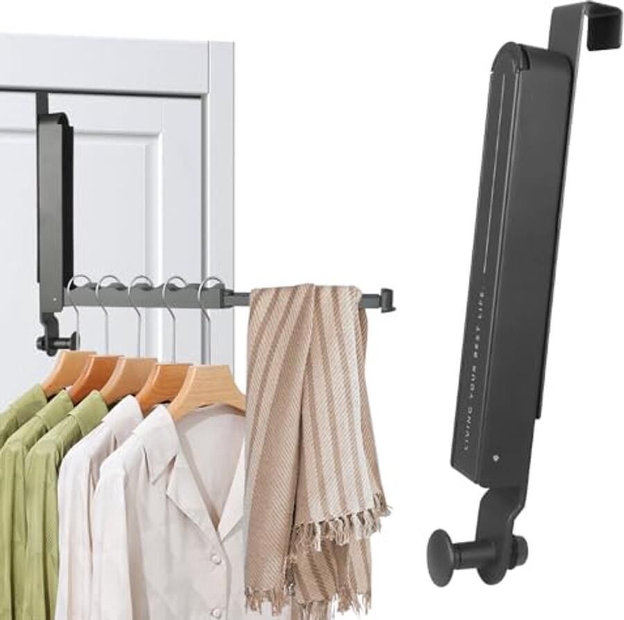 Inklapbare deurkapstok met uittrekbare kledinghaken ruimtebesparend en eenvoudig te installeren