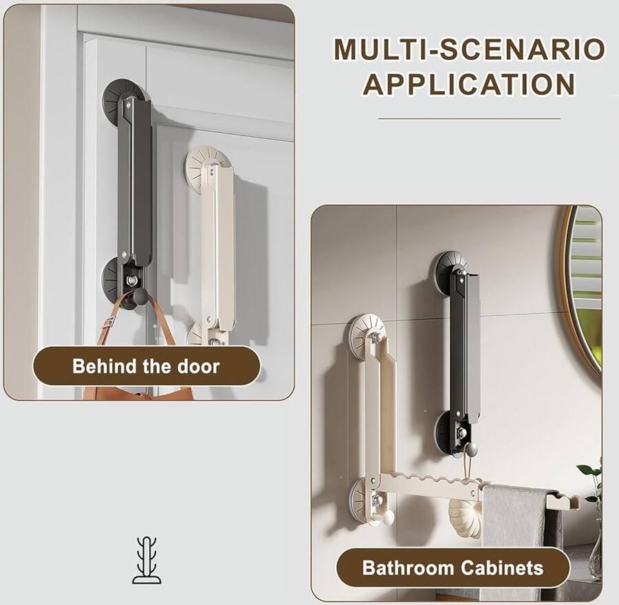 Inklapbare deurkapstok met zuignap ruimtebesparend grijs