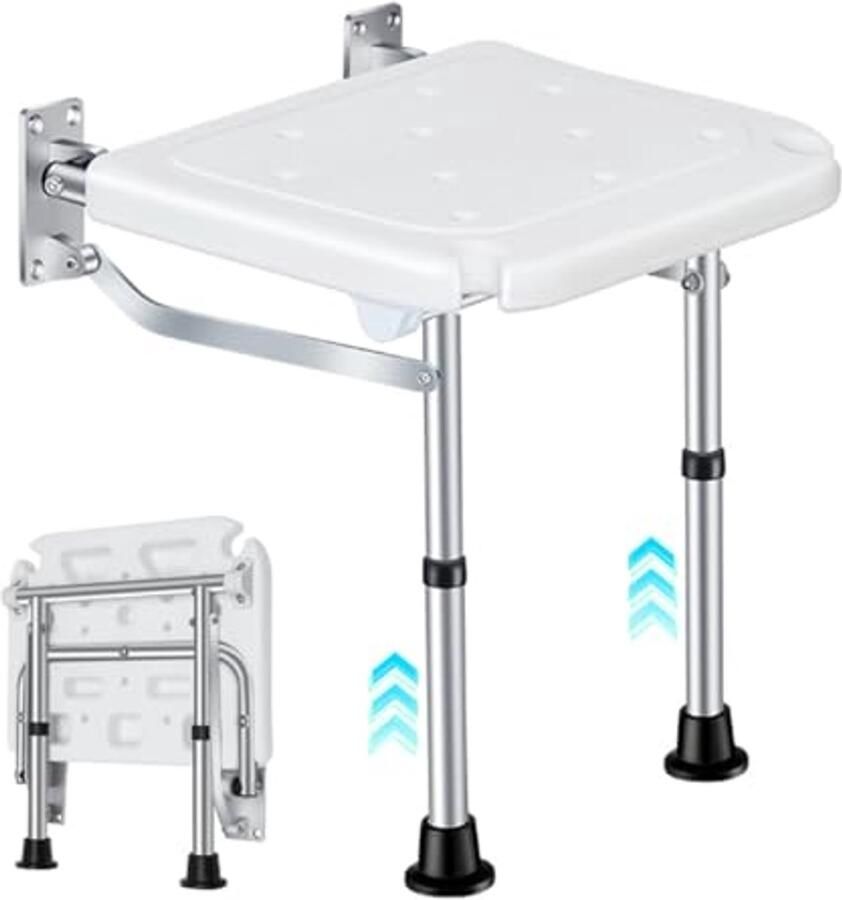 Inklapbare doucheklapstoel met wandmontage Geschikt voor ouderen zwangere vrouwen en mensen met een beperking Tot 160 kg