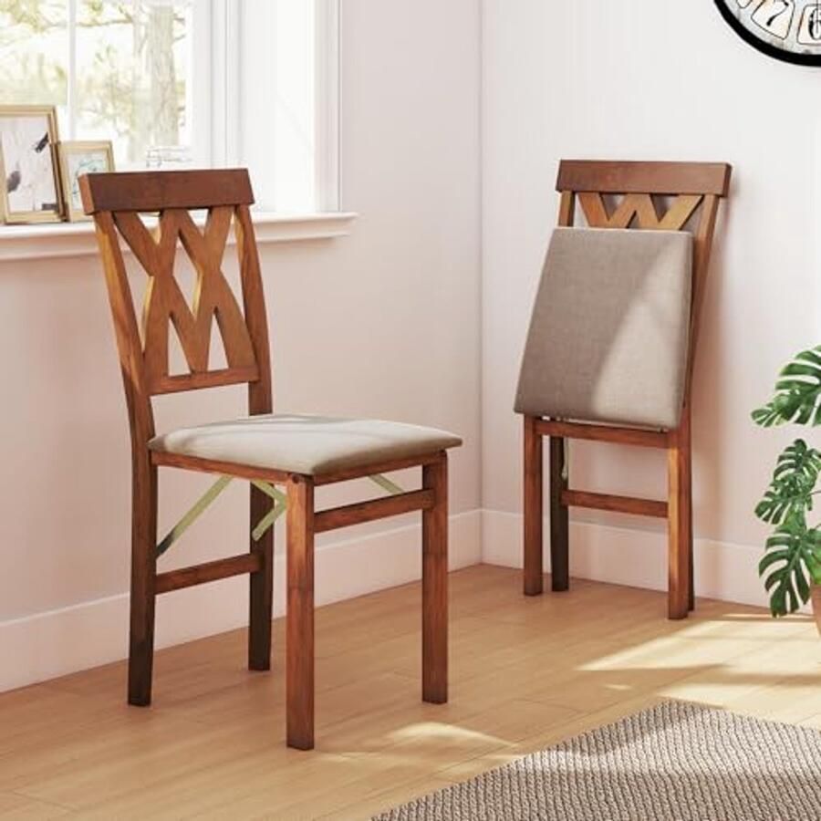 Inklapbare Eetkamerstoelen Set van 2 Comfortabele Keukenstoelen met Houten Poten