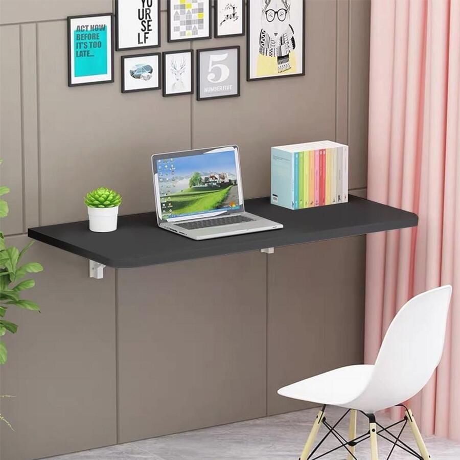 Inklapbare Eettafel en Bureau met Houten Tafelblad 80x50 cm