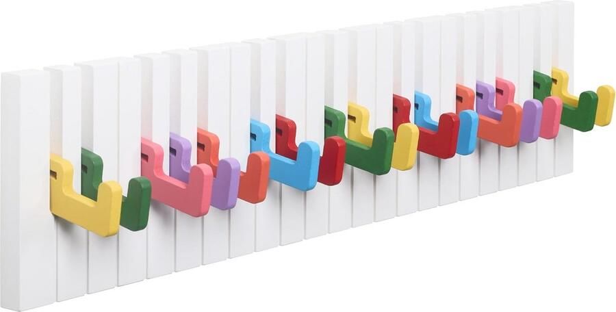Inklapbare Garderobehaken voor Kinderen Modern Pianodesign met 16 Uitklapbare Haken Kleurrijke Wandhaken voor Kinderkamer Hal en Keuken