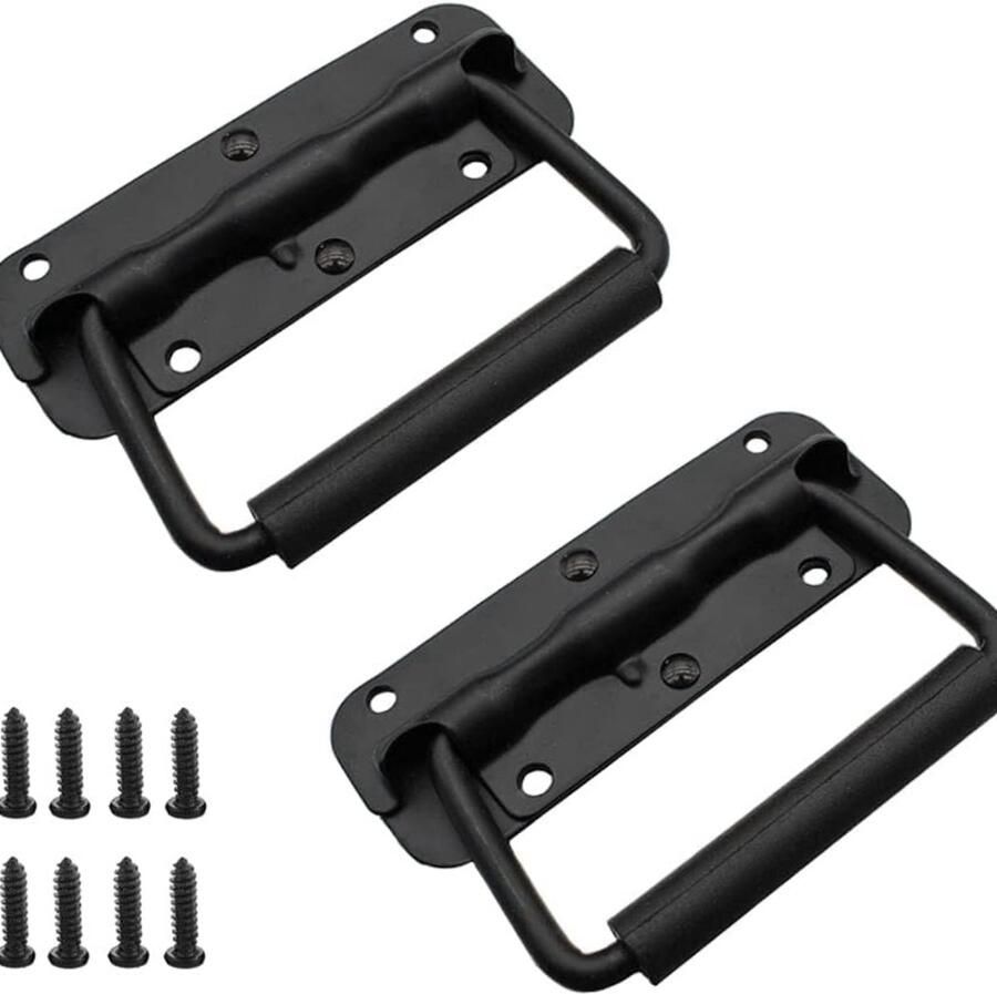 Inklapbare handgrepen 2 stuks handgrepen van 120 mm opvouwbare doosgreep zwarte handgreep draaggreep ijzeren veerbelaste inklapbare handgreep hardwareboxen kofferhandgreep gereedschapskist opvouwbare handgrepen voor gereedschapskisten