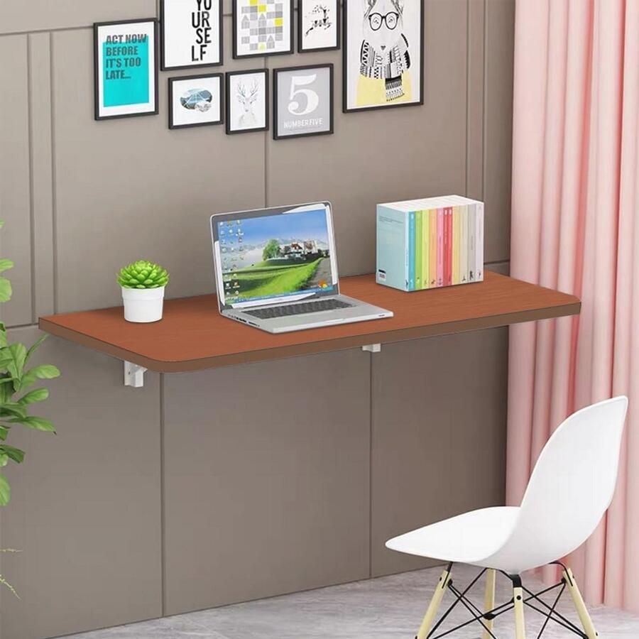 Inklapbare Houten Wandtafel Ruimtebesparend voor Wandmontage Keukentafel Eettafel Bistrotafel Buffettafel Hangtafel Computertafel 60x30x1.6cm Teakkleur