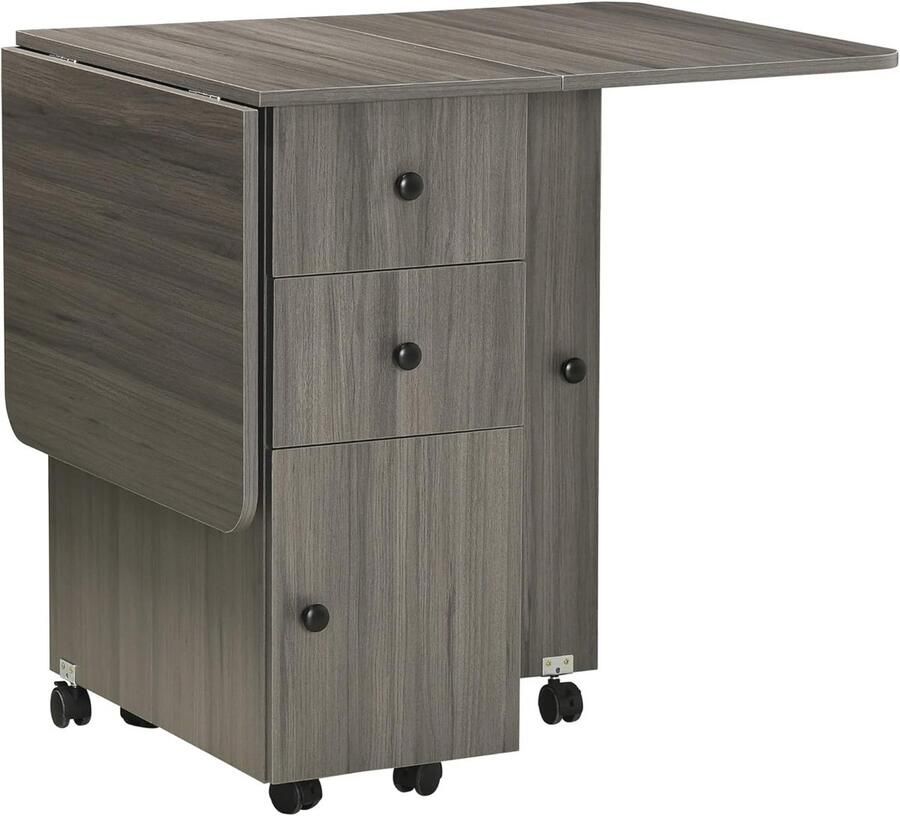 Inklapbare keukentafel met 2 niveaus en laden – Ruimtebesparende eettafel 120 x 60 cm