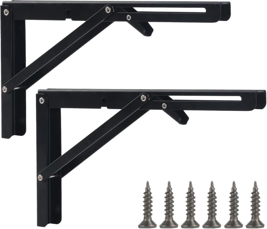 Inklapbare Klapconsoles voor Zware Belasting Set van 2 stuks 300 mm Vergrendeling Metalen Klaphoek Plankdrager 90 graden Multifunctioneel Voor Keuken en Kantoor Wandrek en Tafel Inklapbaar Robuust en Stevig Zwart