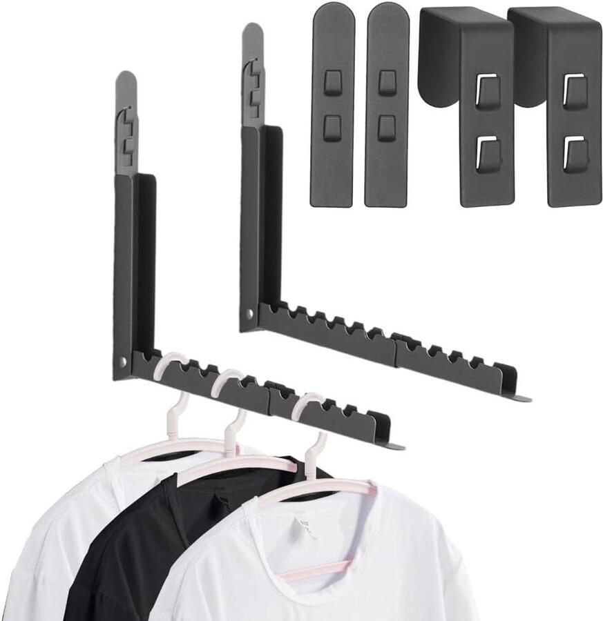 Inklapbare kledinghaken 2 stuks Kledingrek Kledingventilator Wandhaken met 14 sleufgaten voor balkon wasruimte en badkamer