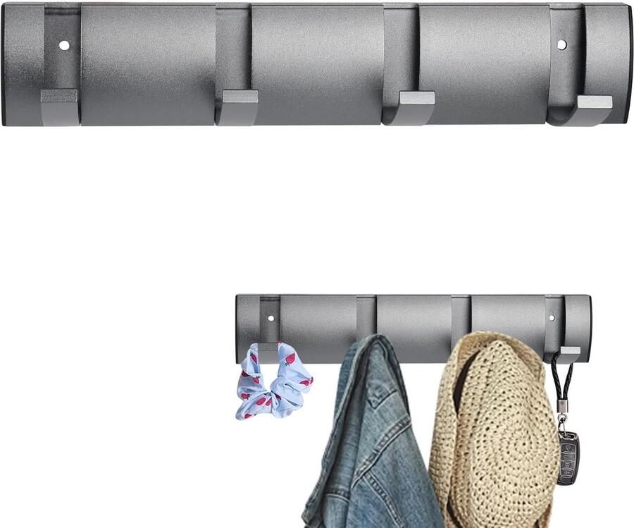 YHNDECO Wall Clothes Hooks Coat Rack with 4 Folding Movable Hooks Hook Strip for Wall Door Bathroom Bedroom Gluing and Holes Two Installation Methods