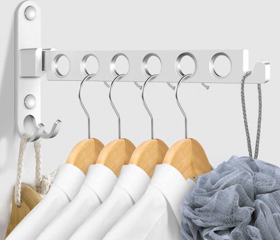Inklapbare kledinghaken voor balkon wasruimte badkamer zilver