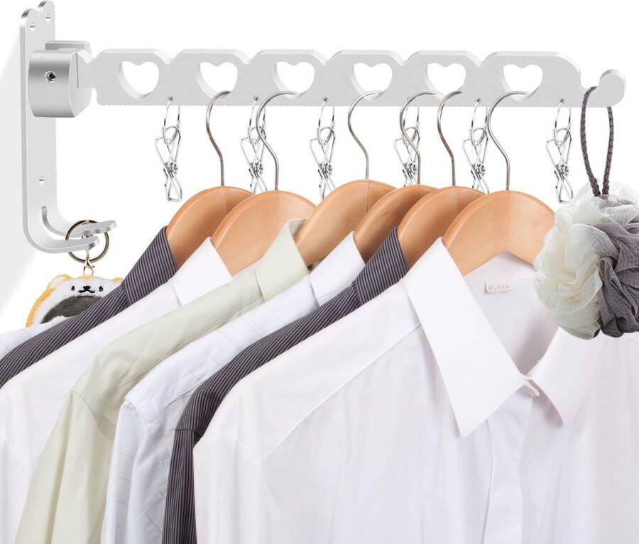 Inklapbare kledinghaken wandmontage 180 graden draaibaar kledingstang wandhaak garderobehaken kledingventilator voor balkon waskeuken badkamer opvouwbaar (met 6 haken)