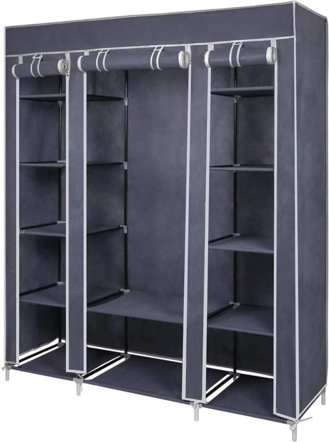 Inklapbare kledingkast met zes ritssluitingen en drie deuren Ruimtebesparend en stijlvol 175 x 150 x 45 cm