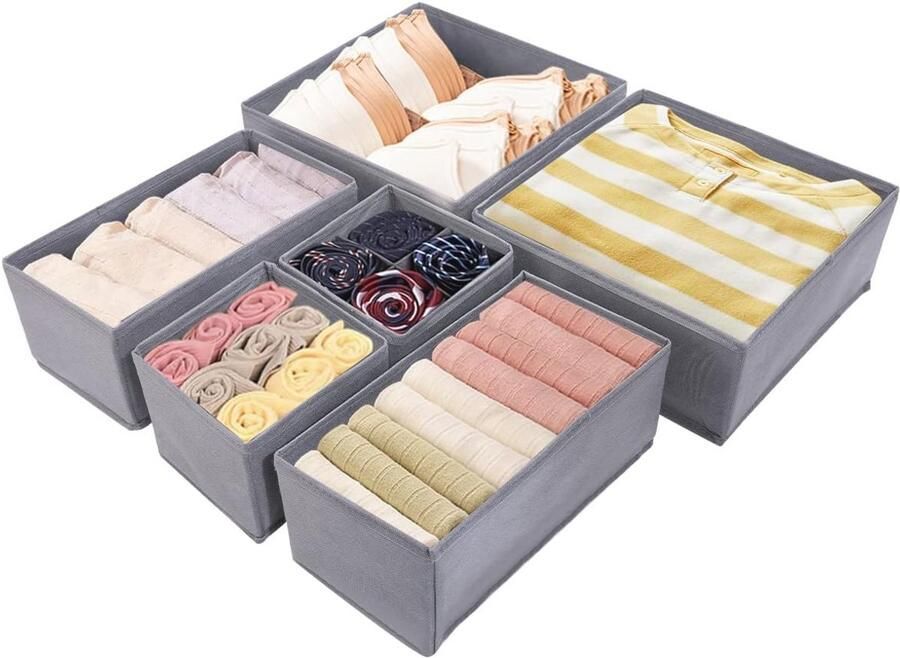 Inklapbare Lade-Organizer voor Ondergoed en Accessoires Set van 6 Ruimtebesparende Opbergdozen