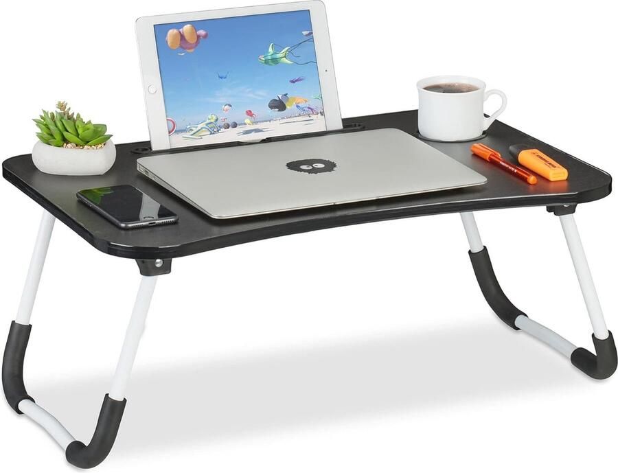 Inklapbare laptoptafel met houder voor tablet en drankje comfortabel werkplekje voor bank en bed