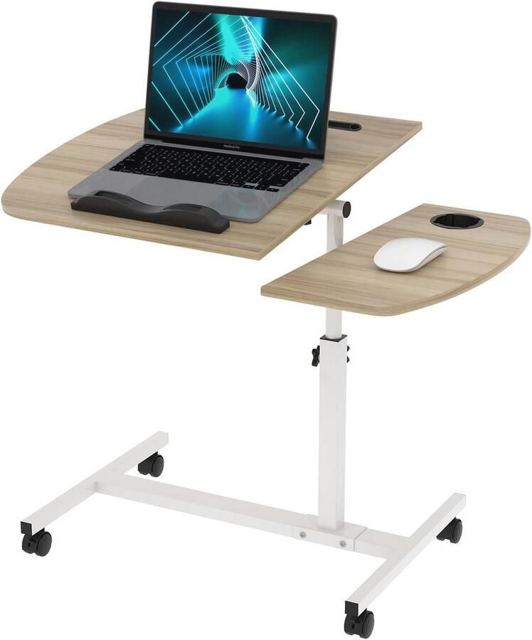 Inklapbare Laptoptafel met Wieltjes Verstelbare Bijzettafel voor Thuiswerk