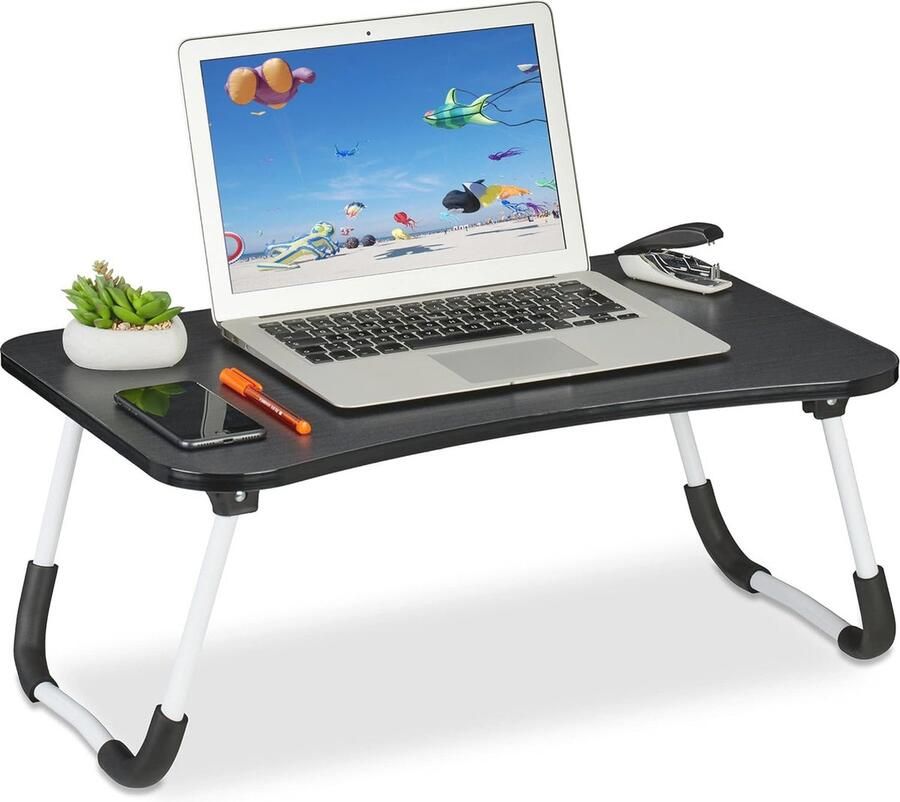 Inklapbare laptoptafel voor bed en bank 26 x 63 x 40 cm zwart