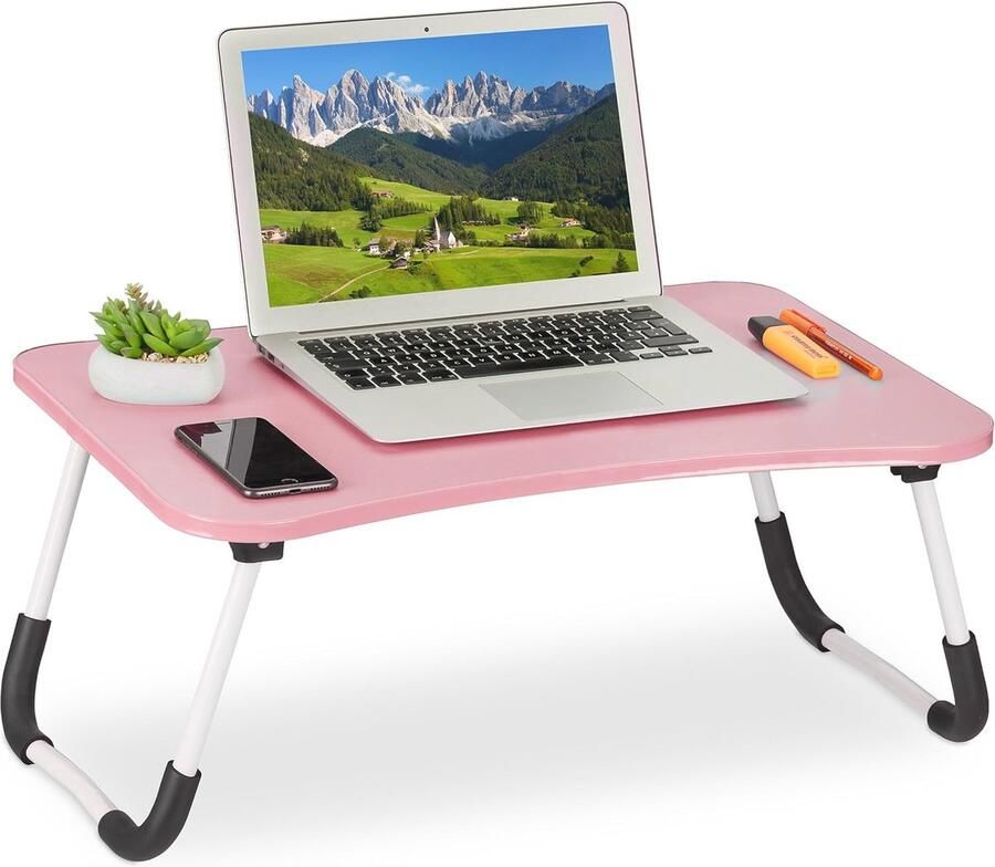 Inklapbare laptoptafel voor bed en bank Roze 26x63x40 cm