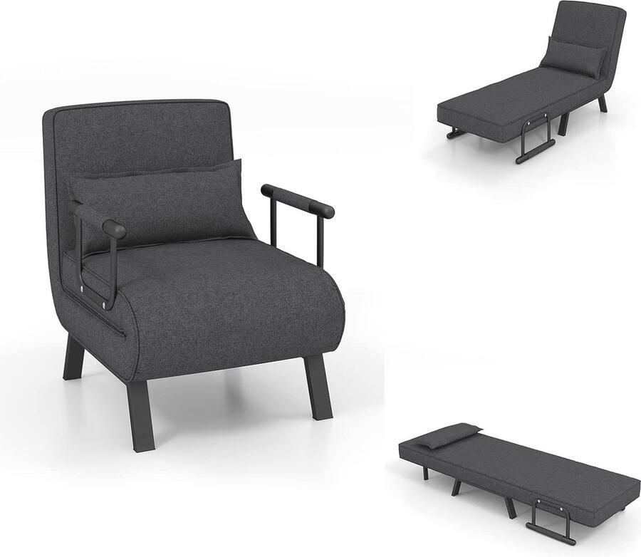 Inklapbare Multifunctionele Slaapbank met 5-voudig Verstelbare Rugleuning Ideaal voor Kleine Huizen en Kantoorgebruik