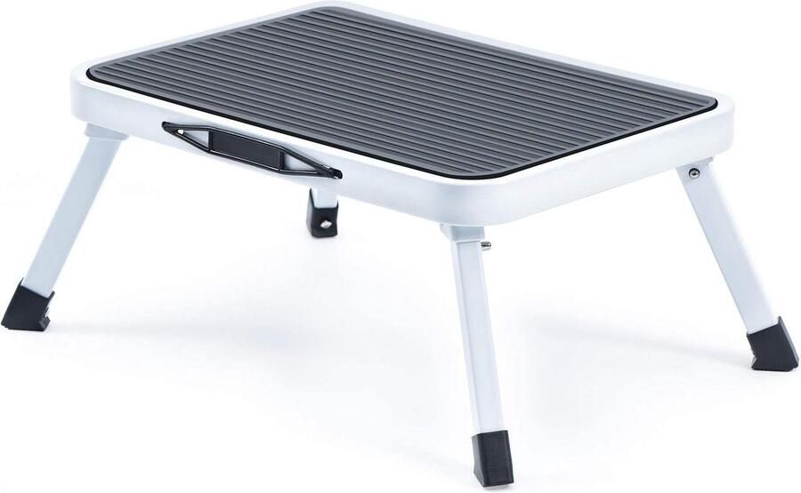 Inklapbare Opstapkruk Draagbaar en Lichtgewicht Trapladder van Staal met Antislip Loopvlak Opvouwbaar Opstapje voor Keuken Draagvermogen tot 150 kg Wit