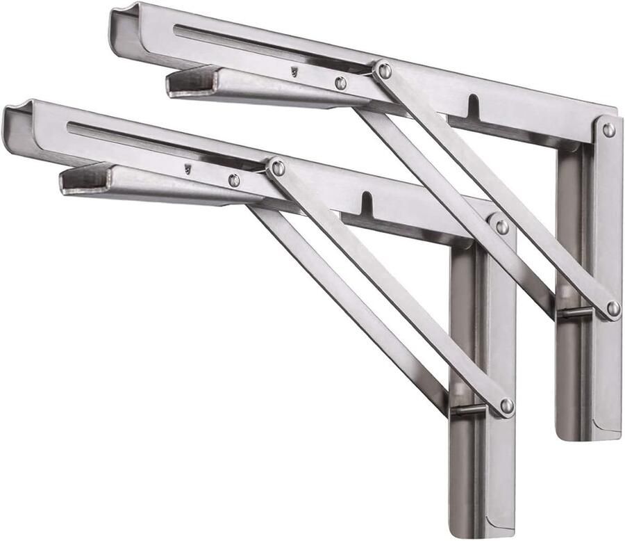 Inklapbare Plankdragers 2 Stuks 30 cm Opvouwbare plankbeugels Planksteun voor wandmontage Wandplank beugel Plank beugel Metalen drijvende plankondersteuning RVS Zilver
