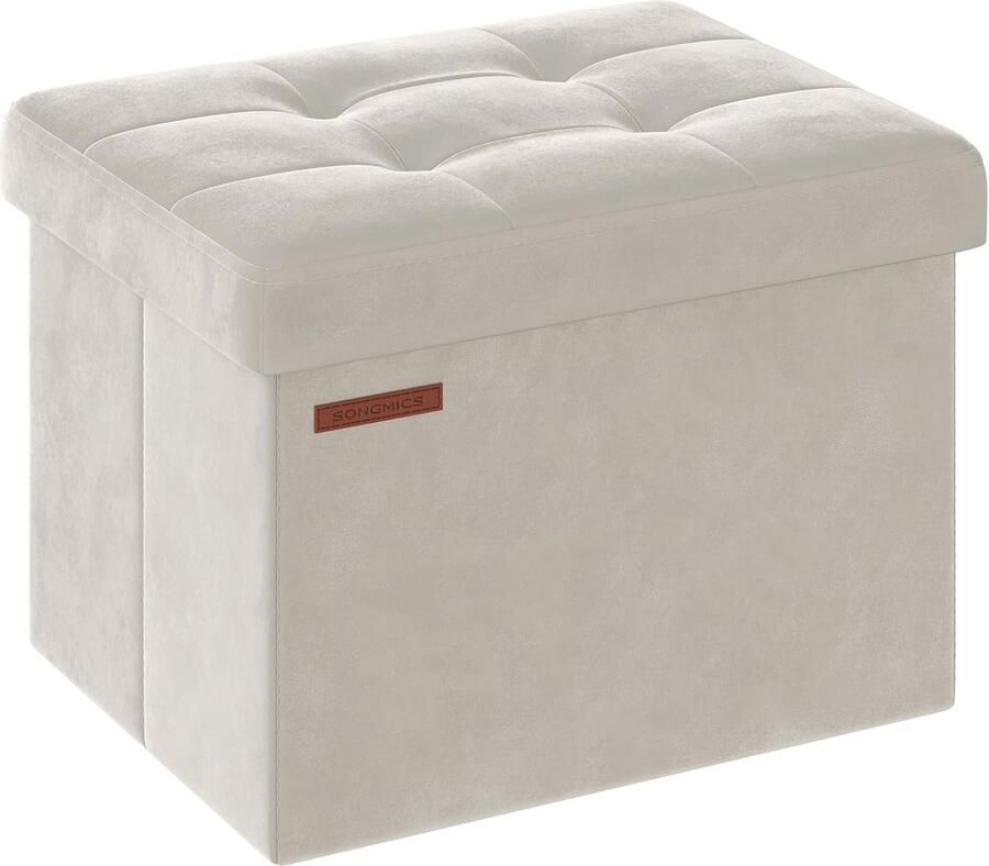 Inklapbare Poef met Opbergruimte 31 x 41 cm Crème Wit Multifunctionele Zitbank voor woonkamer en slaapkamer