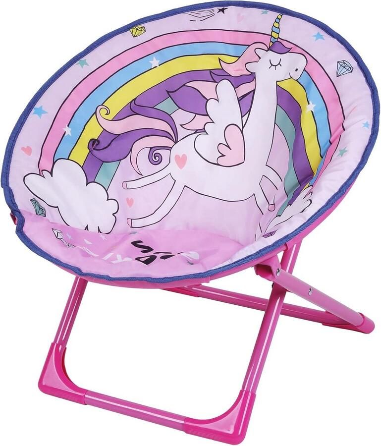 Inklapbare Regenboog Eenhoorn Maanstoel voor Kinderen – Comfortabele Campingstoel voor Strand Terras en Picknick