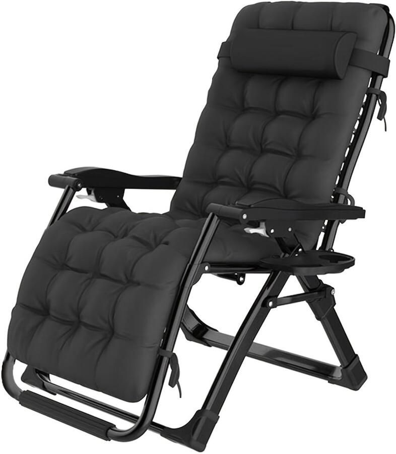Inklapbare Relaxstoel – Tuinstoel – Ligstoel – Strandstoel – Balkonstoel – Verstelbare Rugleuning – Met Zacht Kussen – Met Metalen Frame Zwart