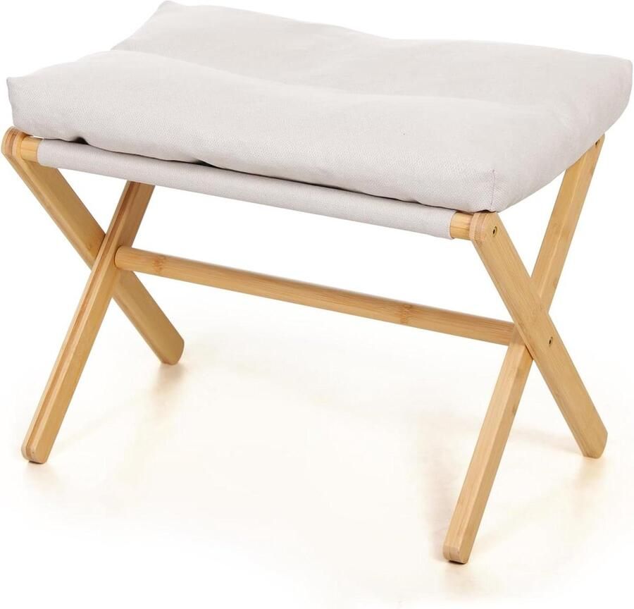 Inklapbare voetkruk opvouwbare kruk met houten poten kleine slaapbank voetensteun afneembaar gevoerd woonkamer slaapkamer wit
