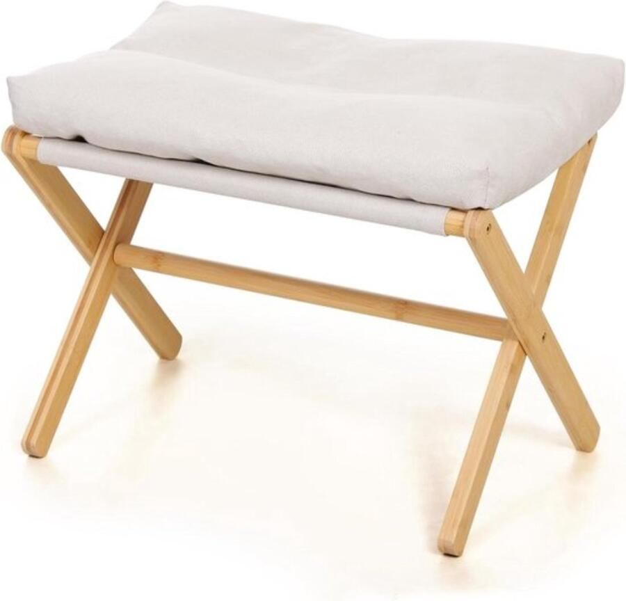 Inklapbare voetkruk opvouwbare kruk met houten poten kleine slaapbank voetensteun afneembaar gevoerd woonkamer slaapkamer wit