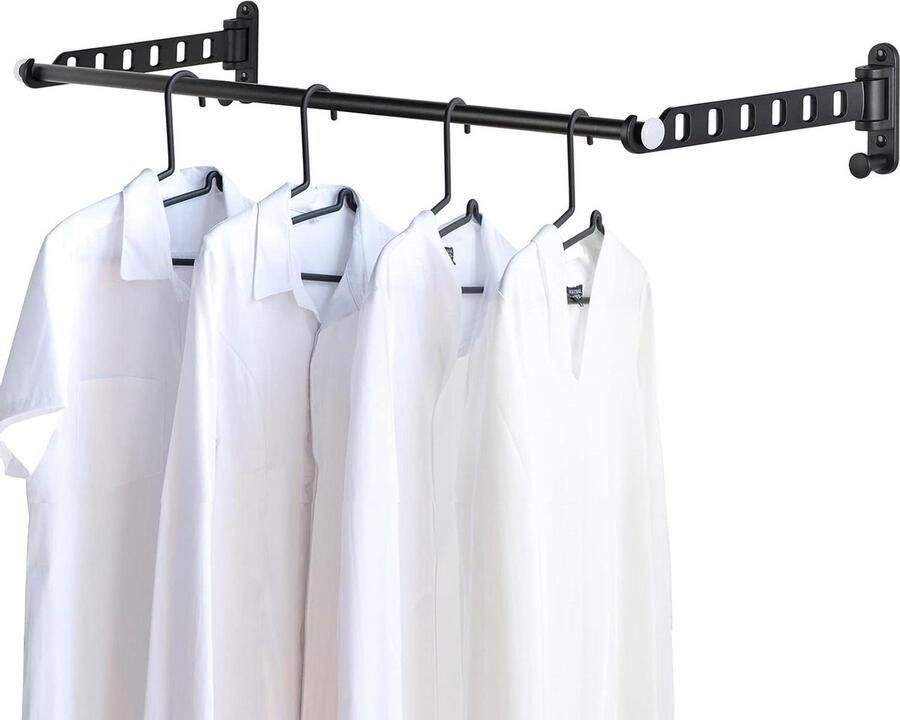 Inklapbare wandkledingstandaard 180 graden draaibare kledinghaken wandhaken haaklijst garderobehaken kledingventilator balkon wasruimte badkamer zwart 2 stuks