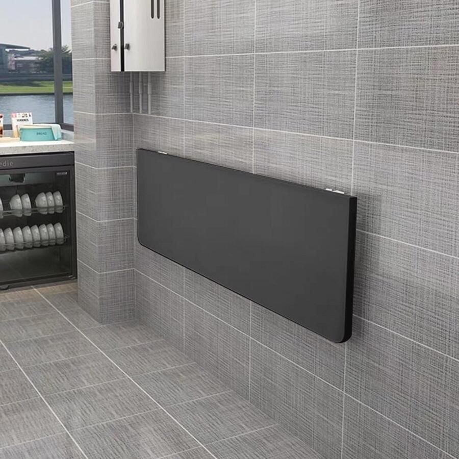 Inklapbare Wandtafel Ruimtebesparende Keuken- en Eettafel van Massief Hout 80x50 cm Zwart