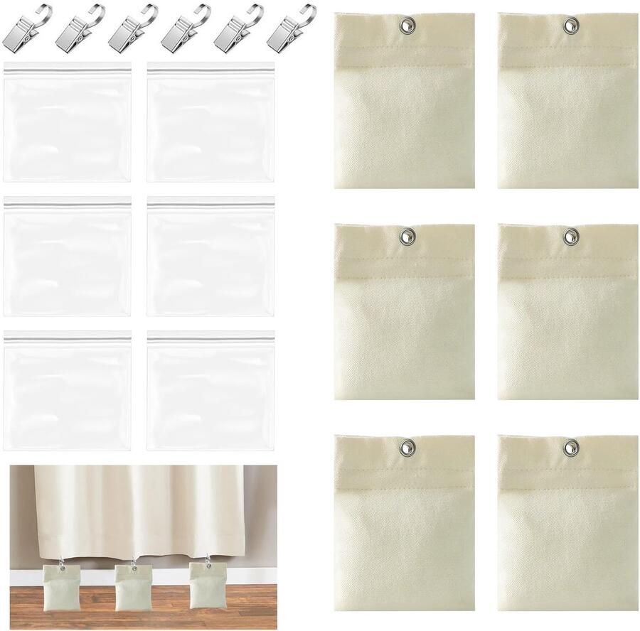 INNAL Set van 6 draagbare gewichtszakken voor buitengebruik gewichtszakken verzwaarde zakken voor pergola's gordijngewichten met 6 zakken en 6 clips voor het bevestigen van tafelkleden tenten en buitengordijnen