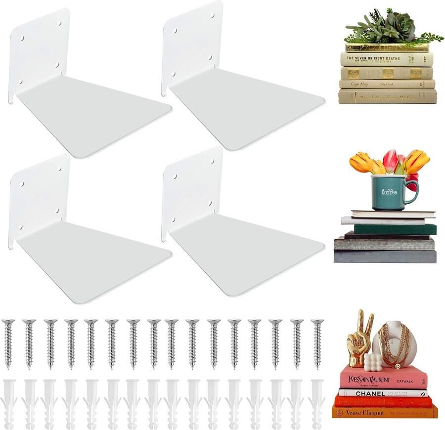 Kilkuran Innovatieve Wandplanken voor Zwevende Boeken in Huis Kantoor of Keuken Set van 4 Stuks