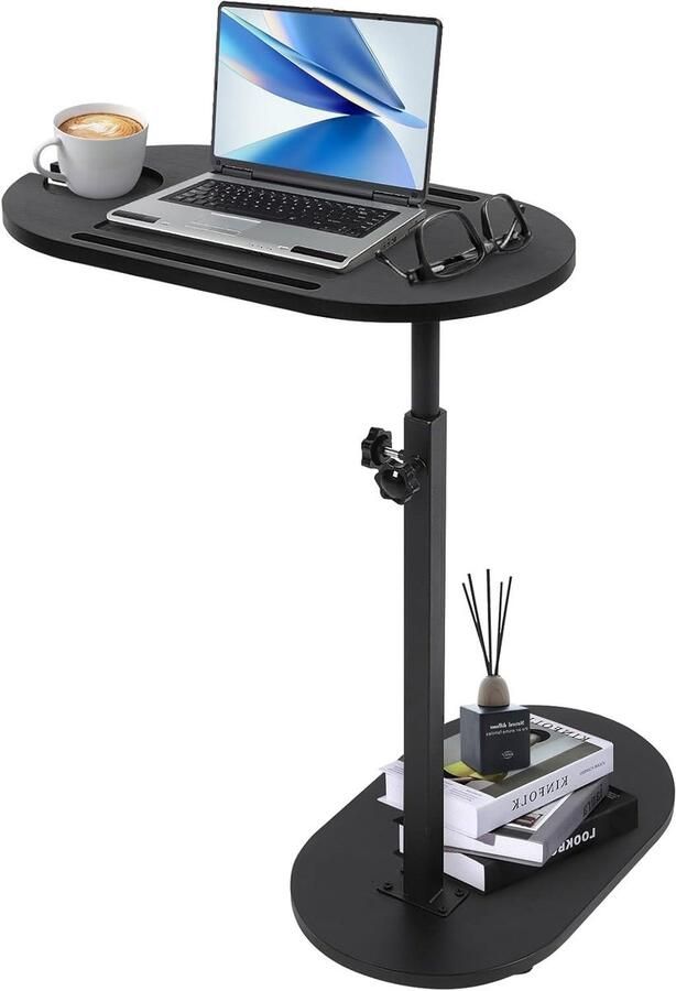 Innovra Plus C-vormige bijzettafel houten verstelbare bank bijzettafel moderne stijl 360 graden rotatie tafelblad nachtkastje schuift gemakkelijk ruime stevige salontafel