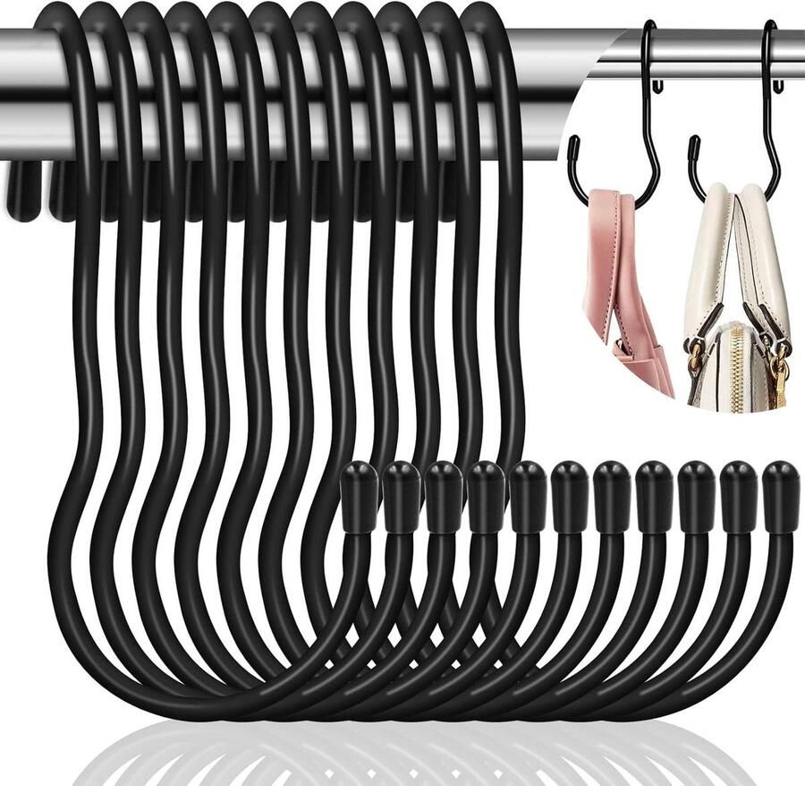 Inovra Plus 12 stuks S-haken zwart voor keukenkast garage set van 90 graden ophangsysteem voor potten pannen koffiekopjes ideaal voor kleding en planten lengte 105 cm