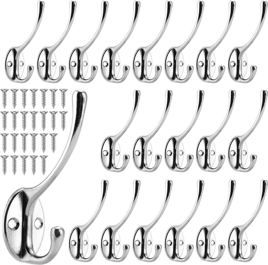 Inovra Plus 20 stuks zilveren vintage kapstokhaken voor muur Zware wandhaken met zoekwoorden: jas hoed Makkelijke ophanging van sleutels