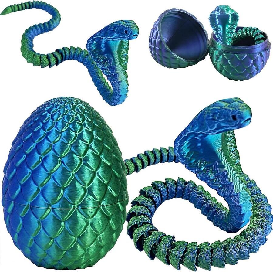 Inovra Plus 3D Printed Dieren Speelgoed Cobra Draak Ei Slangen Kinderen Geschenk Bureau Decoratie Thuisdecoratie Blauw Groen