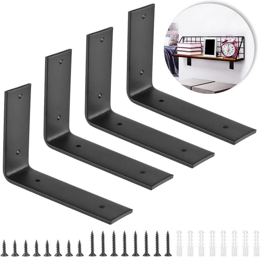 Inovra Plus 4 stuks Metalen Wandplank Beugels 90 Graden Stevige Wand Montage Hoekbeugels L Beugel met Schroeven en Pluggen (150x250mm) Wandplank Ondersteuning voor Hoekplanken