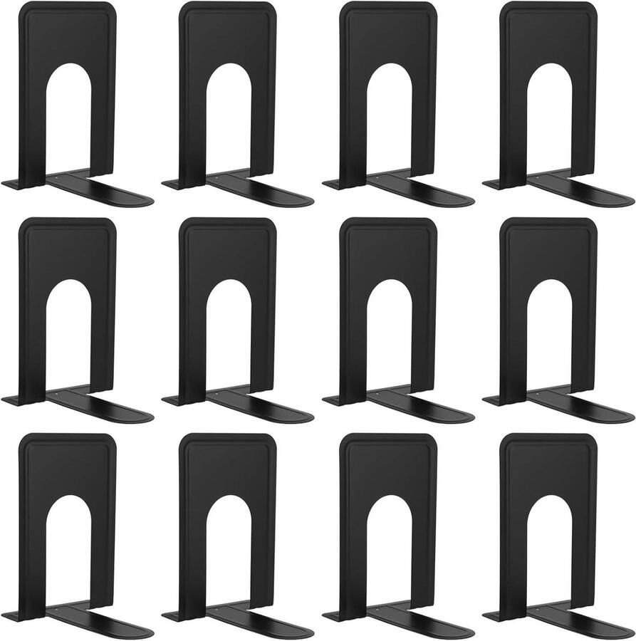 Inovra Plus 6 paar metalen boekensteunen zwart Anti-slip basis Voor planken thuis kantoor school bibliotheek