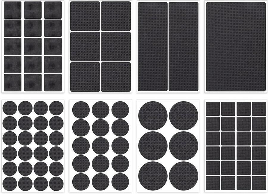 Inovra Plus 93 stuks anti-slip pads voor meubels Viltglijders Antislipmatten Zelfklevend Geschikt voor banken Zwart Verschillende maten Rond en rechthoekig