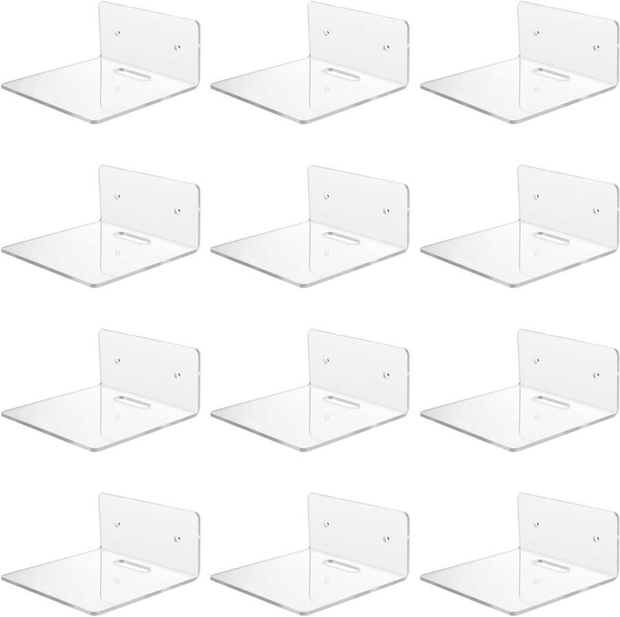 Inovra Plus Acryl hoekplanken set van 12 stuks met schroeven en zelfklevende sticker voor wandmontage Transparante zwevende planken voor planten fotolijsten en decoraties