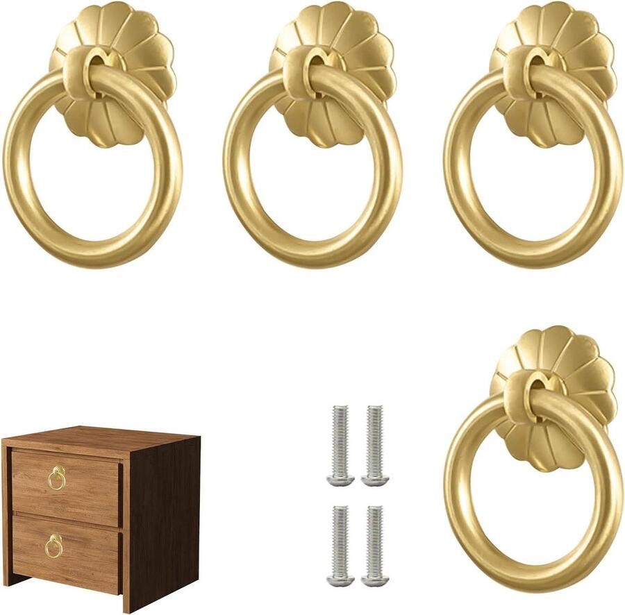 Inovra Plus Antieke Handgrepen Set 4 stuks Retro Knoppen voor Lade en Kastdeur Messing Meubels Inclusief Schroeven