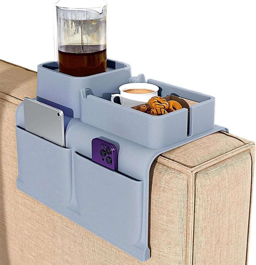 Inovra Plus Antislip Sofa Organiser Draagbaar Bank Armleuning Tray Boek Tijdschrift Houder Eten en Drinken Snack Tray Veelzijdige Fauteuil Caddy met Zakje Handig voor Brillen Moderne Sofa Accessoire