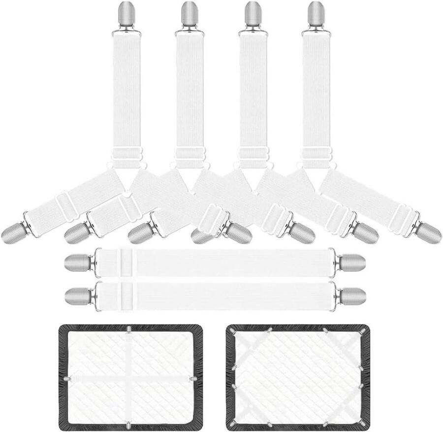 Inovra Plus Bedlakenspanner 6 stuks verstelbaar elastisch kreukvrij Hoeslakhouder Lakspanner voor beddengoed Matras & bank Minimaliseer kreukels & verschuivingen Comfortabel slapen