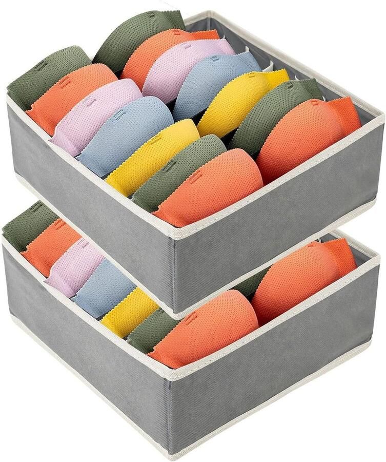 Inovra Plus Beha Organizer 2 Stuks Opbergdozen 7 Cellen Opvouwbare Ladeverdeler voor Beha's en Ondergoed Thuis en Slaapzaal Kledingkast Organizer