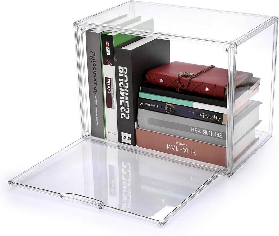 Inovra Plus Clear Display Case voor Figuren en Organiseren van Boeken en CD's Afneembare Plastic Opbergdoos met Magnetische Deur Stapelbare Organizer voor Handtassen en Schoenen Praktische Opbergoplossing voor Thuis